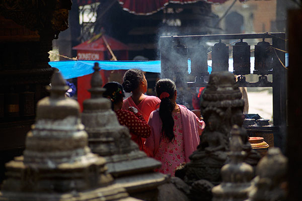 Prayers At Swayambhunath Stupa, Kathmandu, Nepal